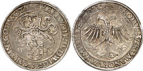Öttingen, Fürstentum. 
Karl Wolfgang, Ludwig&nbsp;XV. u. Martin 1534-1546. Taler 1544 mit Titel Karl V. Behelmtes Wappen / Gekr. Doppeladler. Löff.&n...