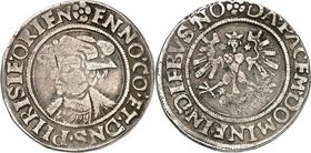 Ostfriesland-Grafschaft, seit 1654/62 Fürstentum. 
Enno II. 1528-1540. Dicke Penning o.J. (1534/39) Mmz. Rosette (Martin Nycamer), Emden. Us. endet O...
