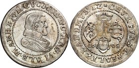 Pfalz-Kurlinie. 
Friedrich IV. 1592-1610. 1/4 Gulden zu 6 1/2 Albus 1608 Mannheim. Geharn. Brb. n.r.&nbsp;/ 3&nbsp;Wappen unter Kurhut. Slg.Kümm.&nbs...