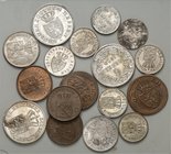 Neuere Deutsche Münzen ab 1806. 
HESSEN-DARMSTADT (GHZ). Ludwig I. (1790) 1806-1830: 6 Kreuzer 1828, 1 Kreuzer 1806, Cu-Pf. 1819 (2); Ludwig II. 1 Kr...