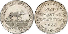 Anhalt-Bernburg. 
Alexander Carl 1834-1863. Taler 1846 Ausbeute. AKS&nbsp; 16, J.&nbsp; 66, Th.&nbsp; 3. . 

ss-vz