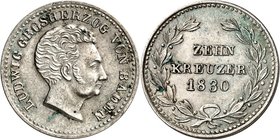 Baden. 
Ludwig 1818-1830. 10 Kreuzer 1830. AKS&nbsp; 57, J.&nbsp; 40. . 

vz