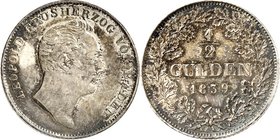 Baden. 
Leopold 1830-1852. 1/2 Gulden 1839. AKS&nbsp; 97, J.&nbsp; 55. . 

feine dunkle Patina,vz- St
