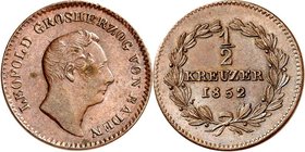 Baden. 
Leopold 1830-1852. Cu-1/2 Kreuzer 1852. AKS&nbsp; 109, J.&nbsp; 43b. . 

l.Fleck,vz