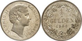 Bayern. 
Ludwig II. 1864-1886. 1/2 Gulden 1869 Kopf ohne Scheitel. AKS 180, J. 102. . 

St