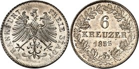 Frankfurt. 
6 Kreuzer 1855. AKS&nbsp; 19, J.&nbsp; 25. . 

l.Prägeschwäche,St-