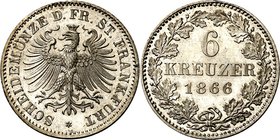 Frankfurt. 
6 Kreuzer 1866. AKS&nbsp; 21, J.&nbsp; 36. . 

min.Rf.,St