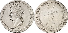 Hannover, Kgr.. 
Georg IV. 1820-1830. 2/3 Taler 1829 M-CC (Doppelpunze C). AKS&nbsp; 39, J.&nbsp; 24a, K.&nbsp; 208. . 

l.Rf.,ss-vz