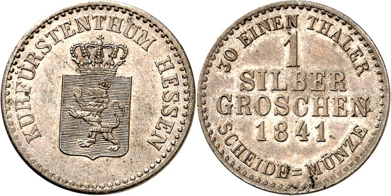 Hessen/-Kassel. 
Wilhelm II. und Friedrich Wilhelm 1831-1847. 1 Silbergroschen ...