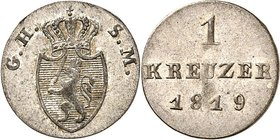 Hessen-Darmstadt. 
Ludwig I. 1806-1830. 1 Kreuzer 1819 mit G.H.S.M. AKS&nbsp; 90 var., J.&nbsp; 23. . 

ss+