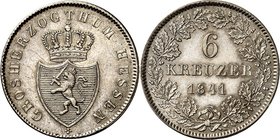 Hessen-Darmstadt. 
Ludwig II. 1830-1848. 6 Kreuzer 1841. AKS&nbsp; 108, J.&nbsp; 36. . 

vz