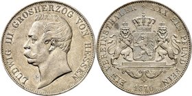 Hessen-Darmstadt. 
Ludwig III. 1848-1877. Vereinstaler 1870. AKS&nbsp; 120, J.&nbsp; 59, Th.&nbsp; 200. . 

ss-vz