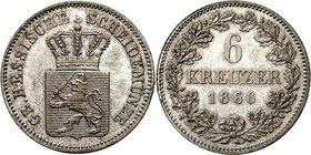 Hessen-Darmstadt. 
Ludwig III. 1848-1877. 6 Kreuzer 1848. AKS&nbsp; 126, J.&nbsp; 58. . 

vz-St
