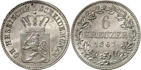 Hessen-Darmstadt. 
Ludwig III. 1848-1877. 6 Kreuzer 1867. AKS&nbsp; 126, J.&nbsp; 58. . 

vz-St