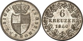 Hohenzollern-Sigmaringen. 
Carl 1831-1848. 6 Kreuzer 1840. AKS&nbsp; 14, J.&nbsp; 11. . 

ss-vz