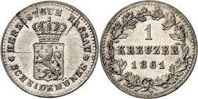 Nassau. 
Adolph 1839-1866. 1 Kreuzer 1861. AKS&nbsp; 73, J.&nbsp; 59. . 

Stplrisse,St