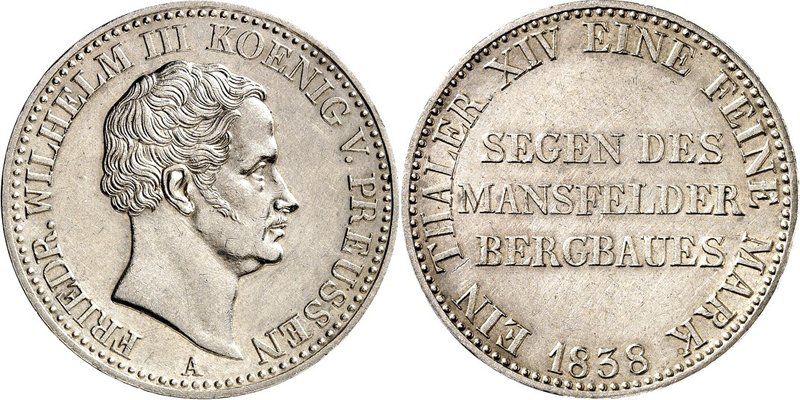 Preussen. 
Friedrich Wilhelm III. (1797-)1806-1840. Taler 1838 Ausbeute Mansfel...