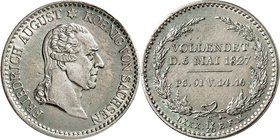 Sachsen, Königreich. 
Friedrich August I. (1763-)1806-1827. 1/6 Taler 1827 a. d. Tod. AKS&nbsp; 57, J.&nbsp; 43. . 

ss-vz