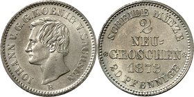 Sachsen, Königreich. 
Johann 1854-1873. 2 Neugroschen (20&nbsp;Pfennige) 1873&nbsp;B. AKS&nbsp; 145, J.&nbsp; 130. . 

St