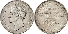 Sachsen, Königreich. 
Johann 1854-1873. Taler 1855 Münzbesuch. AKS&nbsp; 156, J.&nbsp; 99, Th.&nbsp; 334. . 

kl. Kratzer,ss