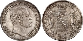 Sachsen-Altenburg. 
Ernst I. 1853-1908. Vereinstaler 1869. AKS&nbsp; 61, J.&nbsp; 113. . 

dunkle Patina,min.Rf.,vz