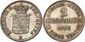 Sachsen-Coburg-Gotha. 
Ernst II. 1844-1893. 2 Groschen 1858. AKS&nbsp; 108, J.&nbsp; 280. . 

ss-vz