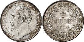 Sachsen-Meiningen. 
Bernhard Erich Freund, selbstständig 1822-1866. 1/2 Gulden 1854. AKS&nbsp; 192, J.&nbsp; 443. . 

vz/St