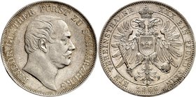 Schwarzburg/-Rudolstadt. 
Friedrich Günther 1807-1867. Vereinstaler 1866. AKS&nbsp; 13, J.&nbsp; 56, Th.&nbsp; 397. . 

vz-