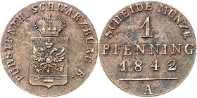 Schwarzburg/-Rudolstadt. 
Friedrich Günther 1807-1867. Cu-1&nbsp;Pfennig 1842. AKS&nbsp; 18, J.&nbsp; 35. . 

ss