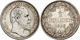 Württemberg. 
Karl 1864-1891. 1/2 Gulden 1866. AKS&nbsp; 127, J.&nbsp; 84. . 

vz