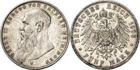 KAISERREICH. 
SACHSEN-MEININGEN, Herzogtum. 
5 Mark 1908 Georg II., "kurzer" Bart. J.&nbsp; 153b. . 

kl. Rf. ss