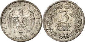 WEIMARER REPUBLIK. 
KURSMÜNZEN. 
3 Reichsmark 1931A Kursmünze. J.&nbsp; 349. . 

vz