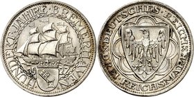 WEIMARER REPUBLIK. 
GEDENKMÜNZEN. 
3 Reichsmark 1927A Bremerhaven. J.&nbsp; 325. . 

vz