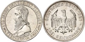 WEIMARER REPUBLIK. 
GEDENKMÜNZEN. 
3&nbsp;Reichsmark 1927F Uni Tübingen. J.&nbsp; 328. . 

vz-St