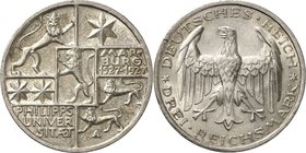 WEIMARER REPUBLIK. 
GEDENKMÜNZEN. 
3 Reichsmark 1927A Uni Marburg. J.&nbsp; 330. . 

min.Rf.,vz-St