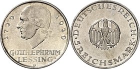 WEIMARER REPUBLIK. 
GEDENKMÜNZEN. 
5 Reichsmark 1929D Lessing. J.&nbsp; 336. . 

ss+