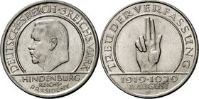 WEIMARER REPUBLIK. 
GEDENKMÜNZEN. 
3 Reichsmark 1929D Verfassung. J.&nbsp; 340. . 

vz-
