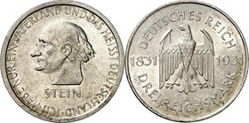 WEIMARER REPUBLIK. 
GEDENKMÜNZEN. 
3 Reichsmark 1931A Frh. v. Stein. J.&nbsp; 348. . 

vz-