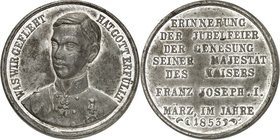 MEDIZIN u. SOZIALWESEN Slg. Dr. Bösing III. 
ERKRANKUNGEN UND GENESUNG. 
Medaille 1853 (o. Sign., Drentwett) a.d. Jubelfeier zur Genesung Kaiser Fra...