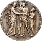 MEDIZIN u. SOZIALWESEN Slg. Dr. Bösing III. 
ERKRANKUNGEN UND GENESUNG. 
Eins. Medaille o.J. (v. J. Rem\'e9nyi) Christus als Samariter. Christus hei...