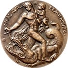 MEDIZIN u. SOZIALWESEN Slg. Dr. Bösing III. 
KINDERPFLEGE. 
UNGARN. Eins. Medaille o.J. (1926) (v. J. Rem\'e9nyi) Nackter Mann mit Schwert und Stirn...