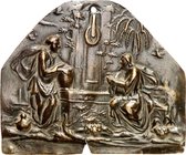 RELIGION UND ETHIK. 
NEUES TESTAMENT. 
Eins. Plakette o.J. (o. Sign.) mit Darstellung der Begegnung Christi mit der Samariterin am Brunnen, die Szen...