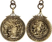 RELIGION UND ETHIK. 
JESUS CHRISTUS. 
Medaille o.J. auf die Verkündigung an Maria und die Taufe Christi im Jordan durch Johannes d. Täufer, beide Sz...