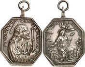 RELIGION UND ETHIK. 
HEILIGE. 
Jacobus und Barbara. Plakette o.J. (18.Jh.) (Werkstatt d. Hamerani) Apostel Jacobus in Halbfigur n.r. / Kniende St. B...
