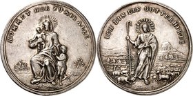 RELIGION UND ETHIK. 
TAUFE. 
Deutsche Gebiete. Medaille o.J. (18. Jh.) \fbidis\ltrpar (o. Sign.) KOMMT HER ZU MIR ALLE - Sitzender Christus mit 2 Ki...