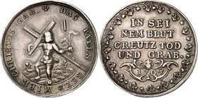 RELIGION UND ETHIK. 
TAUFE. 
Deutsche Gebiete. Patenpfennig 1704 \fbidis\ltrpar (nach S. Dadler) auf Christus als Erlöser. DAS PATENGELD MIER CHRIST...