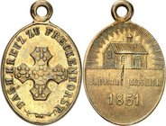 RELIGION UND ETHIK. 
WALLFAHRT. 
FRECKENHORST (Westf.). Anhänger 1851 a.d. Tausendjährige Jubiläum d. Klostergründung. Hl. Kreuz (Thiatildiskreuz) /...
