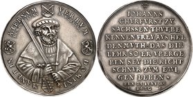 RELIGION UND ETHIK. 
REFORMATION. 
100 Jahre Augsburger Konfession (von 1530) 1630. Medaille 1630 (v. S. Dadler) Brustbild Johannes d. Beständigen v...