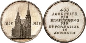 RELIGION UND ETHIK. 
REFORMATION. 
Lokale Reformationsjubiläen. Medaille 1925 (v.Lauer) a. d. 400 jähr. Einführung der Reformation in Ansbach. Whit ...