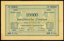 FRANKREICH. 
III. Republik -. 
10000 Francs 7.2.1926 in deutscher(!) Sprache einseitig. Pick&nbsp; -. . 

III